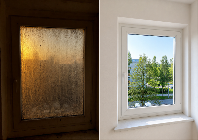 Fensterreinigung im Vorher-Nachher-Vergleich
